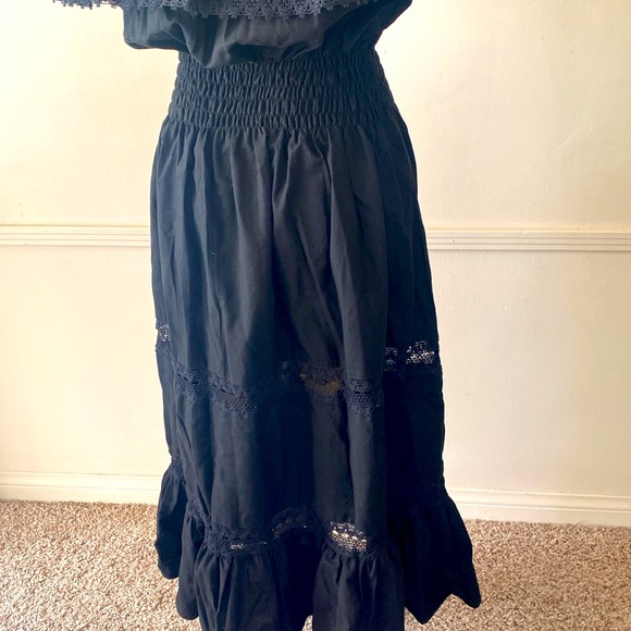 BEAUTIFUL🌻SUNFLOWERS🖤BLACK MEXICAN EMBROIDERED OFF SHOULDER MIDI DRESS 🌟NEW🌟 - Picture 12 of 16